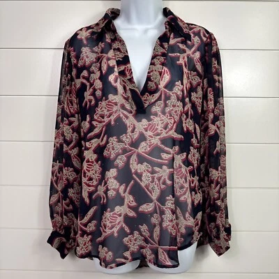 Blusa Camisa Para Mujer ZARA Básica Azul Marino Estampado Floral Manga Larga Transparente Talla XS Foto 1 de 4