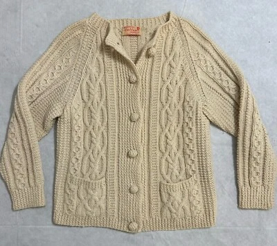 Cárdigan Vintage Cullen Tejido a Mano Hecho en Irlanda Adulto Mujer’s XS Beige Crema Foto 1 de 4