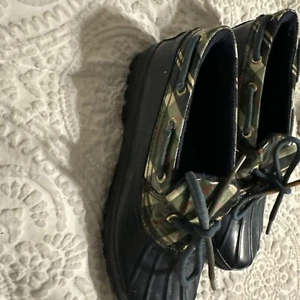 Sperry Top Sider Duck Rain Boots Shoes Womens Sz 7 Blue Plaid Rubber Boots - Picture 1 of 5