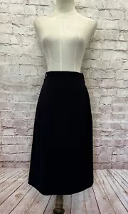 Vintage Jaeger Skirt Women 16 Straight Midi Blue Wool Gold Tone Buttons Pleats - Picture 1 of 7