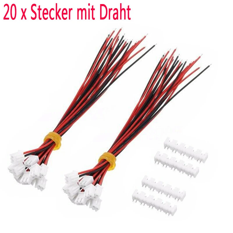 10/20 Sets 2 Pin Micro JST XH-2.54 24AWG Anschlussstecker mit 15CM Drähte Kabel - Bild 1 von 4