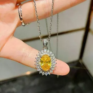 2 Ct Oval Cut Simulated Yellow Citrine Drop Shape Pendant 14K White Gold Plated - Picture 1 of 4