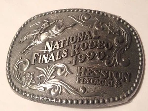 New/Unworn Vintage 1990 Hesston National Finals Rodeo Adult Belt Buckle - Bild 1 von 8