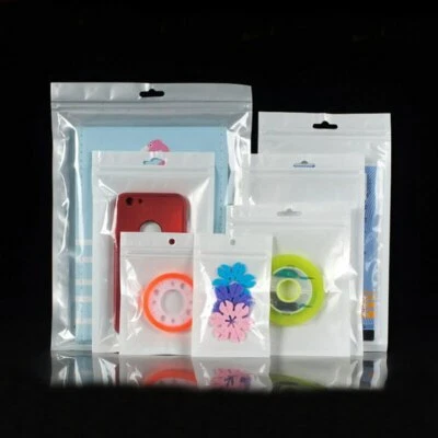 Retail White / Clear Plastic Zippered Plastic Bags with Hang Hole Pouches - Image 1 of 4