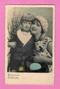 LETONIA LETONIA MUJER PASCUA NIÑO Y HUEVOS FOTO POSTAL VINTAGE 713 - Imagen 1 de 2