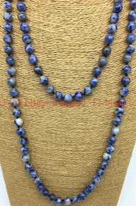 18" 36" 50" 6/8/10mm Natural Blue Sodalite Gemstone Beads Handmade Knot Necklace - Picture 1 of 12