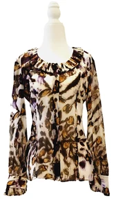 Vintage ETCETERA Women's Blouse 100% Silk Dressy Purple Brown Animal Print - Picture 1 of 6