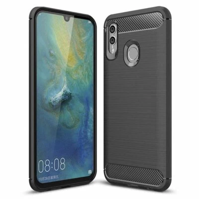 COVER CARBON LOOK per HUAWEI P SMART 2019 - CUSTODIA SILICONE NERO - Immagine 1 di 4