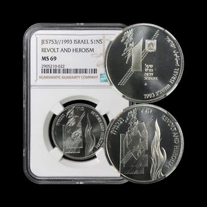 ISRAEL. 1993, 1 New Sheqel, Silver - NGC MS69 - Top Pop 🥇 Revolt and Heroism - Picture 1 of 5