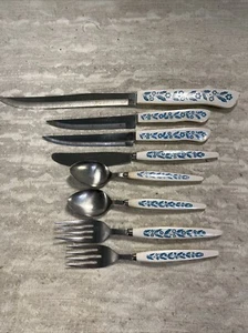 Vintage Haushalt Blau Kornblume Edelstahl Besteck Japan 8 Teile - 7331 - Bild 1 von 11