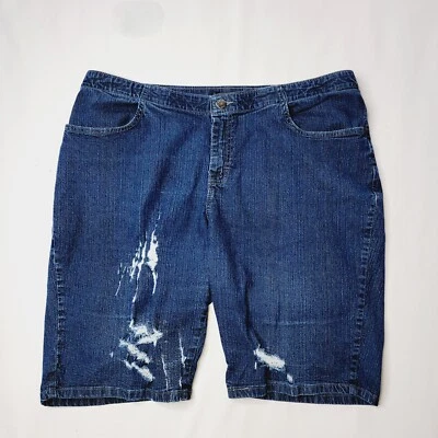 Pantalones Cortos de Jean para Mujer Talla 16 Denim Bermuda Elastizados Distress Lavado Oscuro Foto 1 de 4