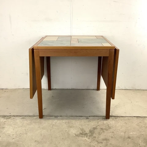 Danish Modern Teak and Stone Dining Table with Drop Leaf Cover