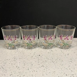 Vintage CERVE Devalbor Pink Iris Italian Crystal Glasses w Gold Trim | Set of 4 - Bild 1 von 10