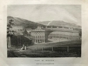 1794 Estampado antiguo; Vista de Buxton y Media Luna, Derbyshire después de Edward Dayes - Imagen 1 de 3