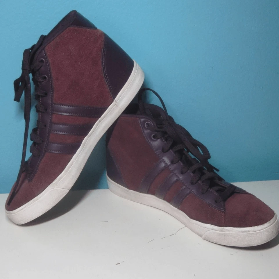 Adidas Neo Cloudfoam Zapatilla Alta Para Mujer 8.5 Cuero Borgoña Zapato con Cordones Foto 1 de 4