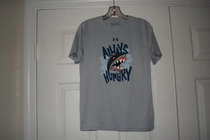 Under Armour Youth Size XL Gray Short Sleeve Shirt ALWAYS HUNGRY Shark On Front - Picture 1 of 9