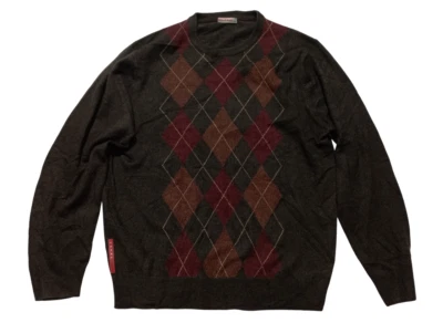 Vintage Prada Men's Argyle Beautiful Brown Sweater Round Neck Size XL - Image 1 of 4