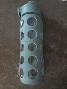 Life Factory Glass w/ Silicone Sleeve Flip Top No Straw Water Bottle 14 oz Blue - Picture 1 of 3