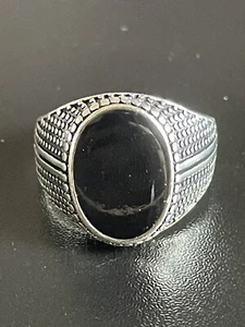 Oval Black Obsidian Gemstone S925 Silver Plated Men Women Ring Size 9.75 - Picture 1 of 9