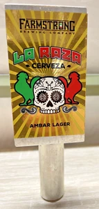 Farmstrong Brewing Co Bier Zapfhahn Griff, La Raza Cerveza Bernstein Lager Männerhöhle - Bild 1 von 9