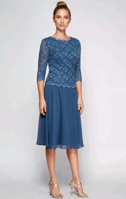 ALEX EVENINGS Mujer Vestido Largo Té Lentejuelas Encaje Corpiño Gasa Falda 12P $189 Foto 1 de 4