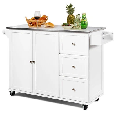 Kitchen Island Cart Double-Door Wooden Cabinet Utility Storage Cart on wheels - Image 1 of 4