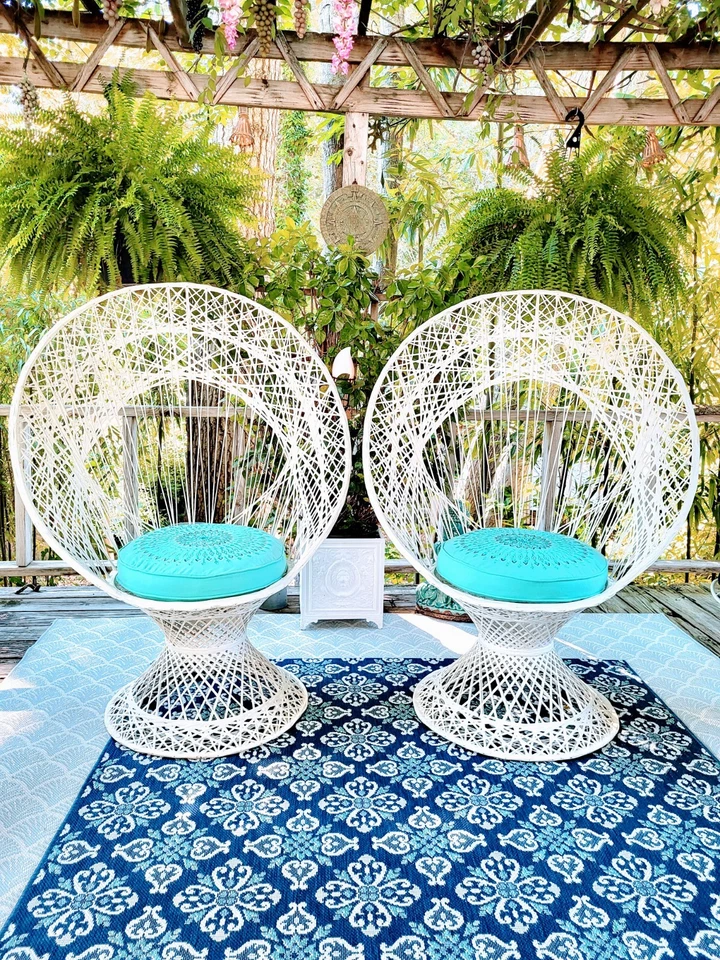  Sillas Russell Woodard hiladas de fibra de vidrio mediados de siglo pavo real Hollywood Regency  Foto 1 de 4