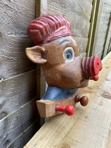 Vintage Carved Wood Piggy's Head Coat Rack - Picture 1 of 15