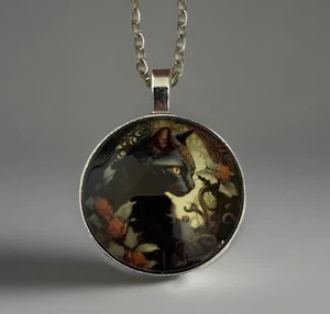 Black Cat Cabochon Necklace- Stainless Steel-Brand New - Bild 1 von 5