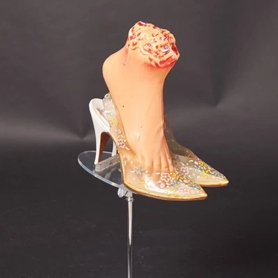 1950s Clear Painted Flowers Slingback Heels Shoes - Image 1 of 4
