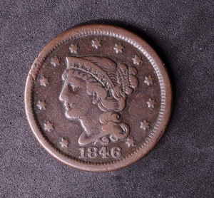 1846 small date variety Braided Hair Large Cent 1c coin - Picture 1 of 2