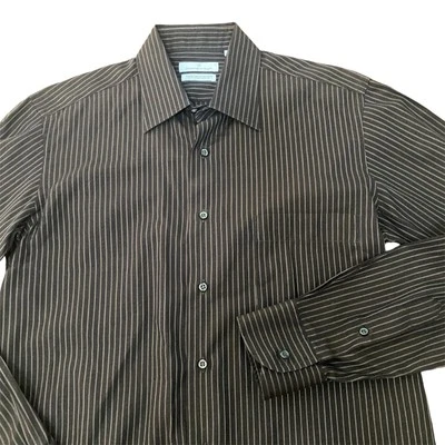 Ermenegildo Zegna Button Up Shirt Mens Size 40 Brown Long Sleeve Striped - Image 1 of 4