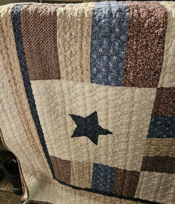 Hermoso Edredón/Máquina Acolchado/Crema Talla Queen, Marrón, Azul/Peso Pesado/Algodón Foto 1 de 4