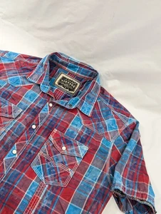 BKE Pearl Snap Shirt Men's Large Blue Vintage Standard Fit Western Plaid Pocket - Picture 1 of 8
