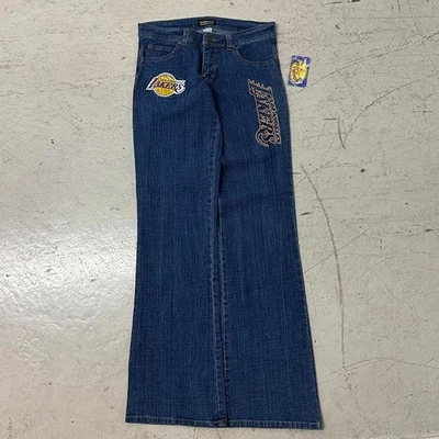 复古洛杉矶湖人队刺绣喇叭牛仔裤可爱 — 第 1/4 张图片
