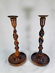 ANTIQUE ENGLISH BARLEY TWIST CANDLESTICKS PAIR 12" BRASS CUPS - Bild 1 von 7