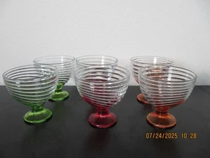Vintage Clear Swirled Glass Dessert Dishes set of 6-Red, Green, Orange. Cool! - Foto 1 di 4