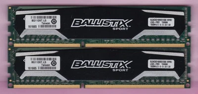 8GB 2x4GB PC3-12800 DDR3-1600 CRUCIAL BALLISTIX BLS4G3D1609DS1S00.16FMD Ram Kit - Image 1 of 2