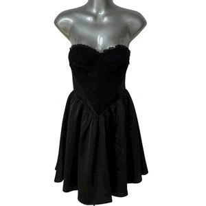 boohoo Dress Black Lace Satin Strapless Corset Lace Up Back Women's Size 4 - Picture 1 of 9