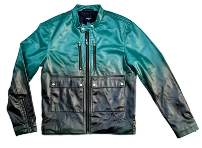 Forever 21 Мужская искусственной кожи Moto куртка черный/море зеленый полный молнии размер Med новый - Изображение 1 из 4