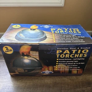 ROCKFORD TOOL Stainless Steel Brushed Round Patio Torches 2 Pack NEW Open Box - Picture 1 of 6