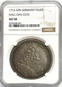 1712 GFN SILVER GERMANY FREE CITY TALER CHARLES VI COIN NGC AU 58 SCARCE - Picture 1 of 4