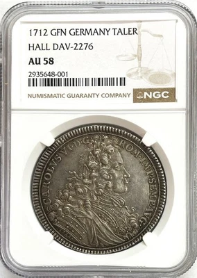 1712 GFN SILVER GERMANY FREE CITY TALER CHARLES VI COIN NGC AU 58 SCARCE - Image 1 of 4