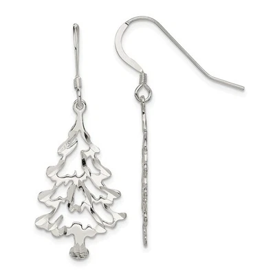 Sterling Silver Christmas Tree Drop Dangle Earrings Gift For MOM L 45 mm, W 18mm - Image 1 of 4