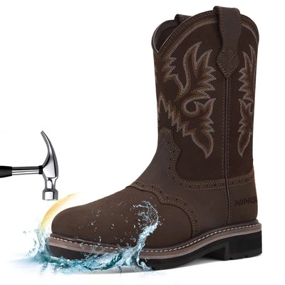 HISEA NINGO Hombres Puntera Cuadrada de Acero Botas de Trabajo Occidentales Impermeables Rodeo Bota de Vaquero Foto 1 de 4