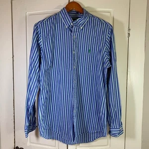 Ralph Lauren Striped Button Down Shirt Blue Green M Preppy Office Church Career - Picture 1 of 15