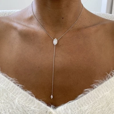 1.05ct Marquise & Round Lab-Created Diamond Lariat Necklace F/VS 14K White Gold - Image 1 of 4