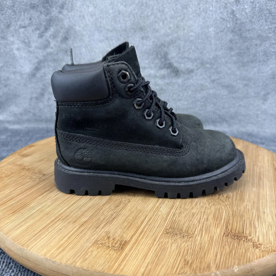 Botas Timberland infantil tamanho 9 couro nobuck preto com cadarço no tornozelo 12807 crianças - Imagem 1 de 4