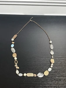 Collana regolabile vintage anni 80 catena di perline astratte tono ottone 22"-34" - Foto 1 di 5