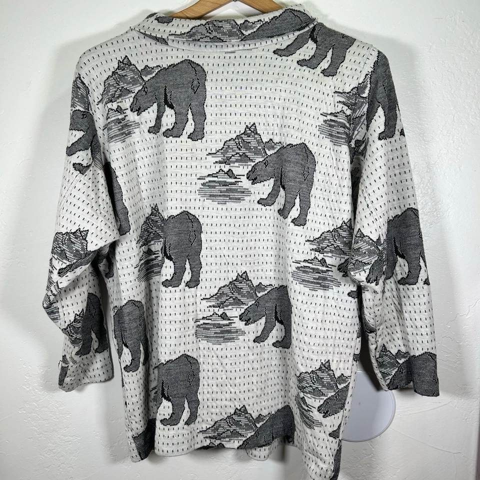 Suéter Pullover Vintage Bear Exterior L Blanco Negro Años 80/90 Tejido Montaña EE. UU. Foto 1 de 4